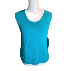 Silks by ISC Teal Blue Silk Noile Knit Sleeveless Scoop Neck Top NWT Size L